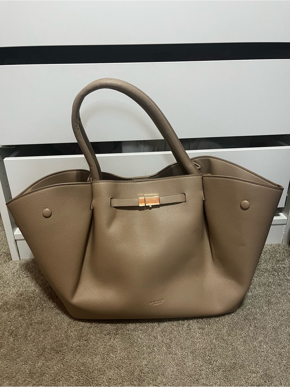 🍁🍂 SALE! New York wing style Bat tan  dark beige large vegan leather bag handb